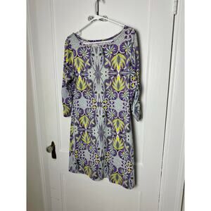 Soybu Ruched 3/4 Sleeve Purple Gray Floral Knit Short Dress Women's Medium